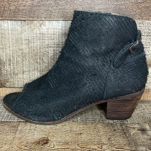 Matisse Folk Ankle Boots Booties Peep Toe Black Scaled Leather Size 7.5 - Picture 5 of 11